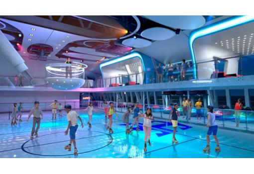 Zona de patinaje sobre ruedas o una discoteca a la noche